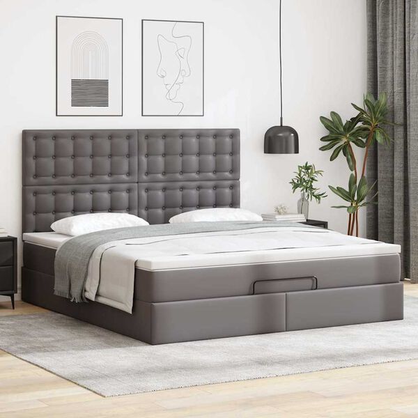 vidaXL Struttura Letto Pouf con Materasso Grigio 160x200 cm Similpelle