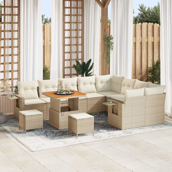 vidaXL Set Divano da Giardino 12 pcs Beige e Crema polyrattan