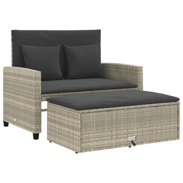 vidaXL Divano da Giardino con Cuscini 2 Posti Grigio Chiaro Polyrattan