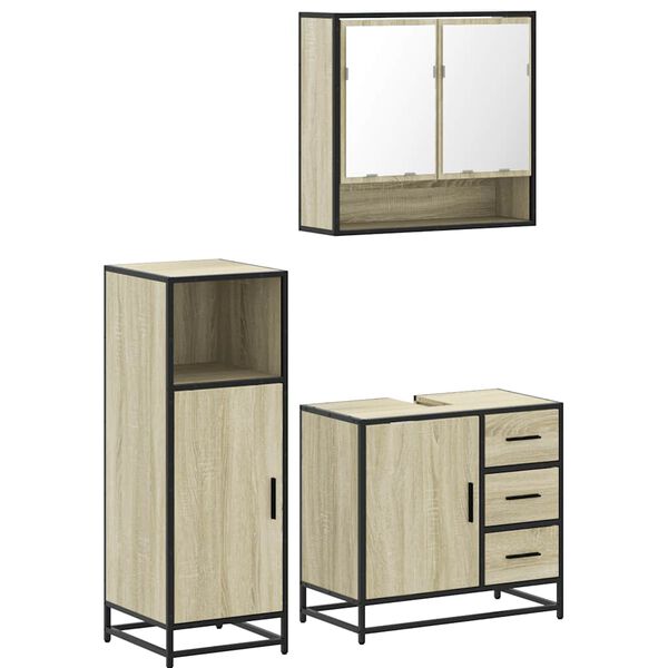 vidaXL Set Mobili da Bagno 3 pz Rovere Sonoma in Legno Multistrato