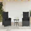 vidaXL Set da Bistr&ograve; 3 pz con Cuscini Nero in Polyrattan