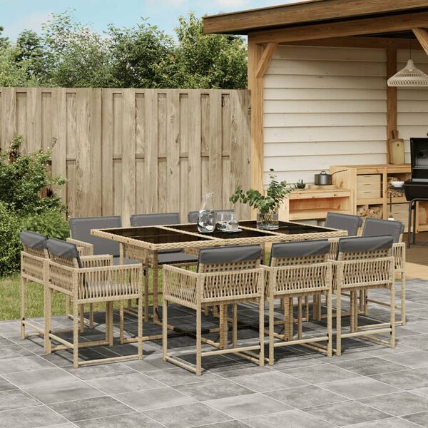 vidaXL Set Pranzo da Giardino 11 pz con Cuscini Beige Misto Polyrattan