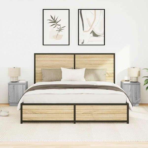 vidaXL Comodini con Luci a LED 2 pz Grigio Sonoma 38x34x50 cm