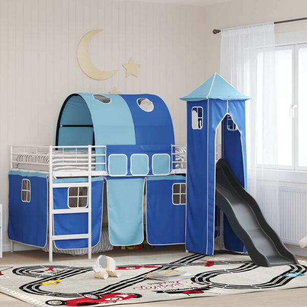 vidaXL Struttura del letto loft per bambini Bianco e Blu 100 x 200 cm