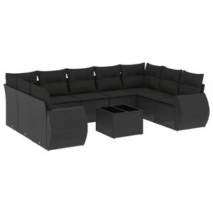 vidaXL Set Divani da Giardino 10pz con Cuscini in Polyrattan Nero