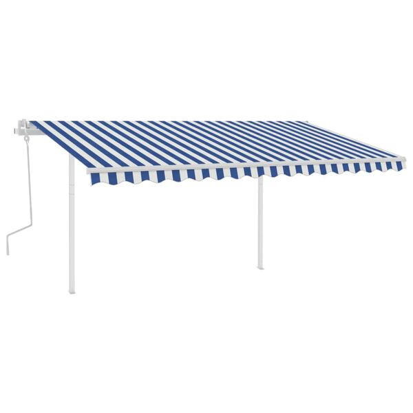 vidaXL Tenda da Sole Retrattile Manuale con Pali 4x3,5 m Blu e Bianca