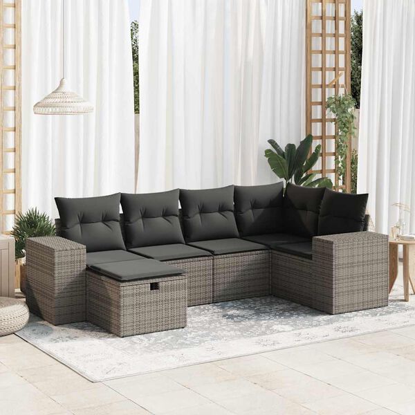 vidaXL Set Divano da Giardino 6 pz con Cuscini Grigio in Polyrattan
