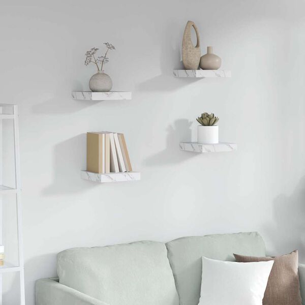 vidaXL Scaffale da parete 4 pcs Marmo Bianco 23 x 23,5 x 4 cm
