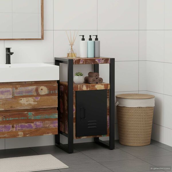 vidaXL Armadio da Bagno con porta Marrone Legno massello di recupero