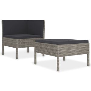 vidaXL Set Divani da Giardino 2 pz con Cuscini in Polyrattan Grigio