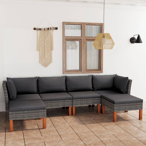 vidaXL Set Divani da Giardino 6 pz con Cuscini in Polyrattan Grigio