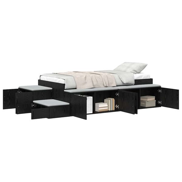 vidaXL Struttura letto con contenitore Rovere Nero 90 cm