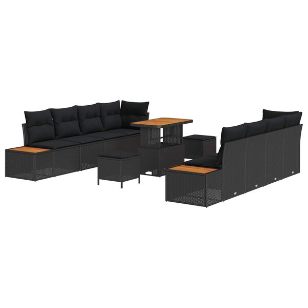 vidaXL Set Divano da Giardino 11 pcs Nero polyrattan