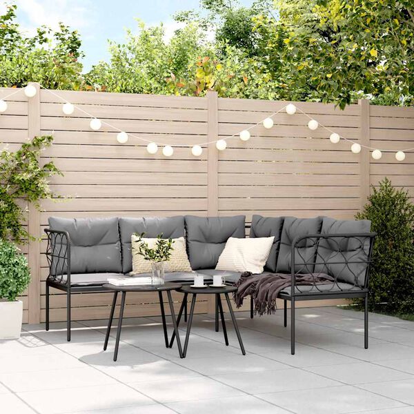 vidaXL Set Divano da Giardino con Cuscini Nero Acciaio e Textilene