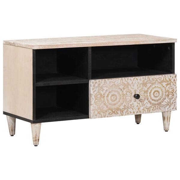 vidaXL Mobile TV Bianco 80 x 33,5 x 46 cm Legno di mango massello