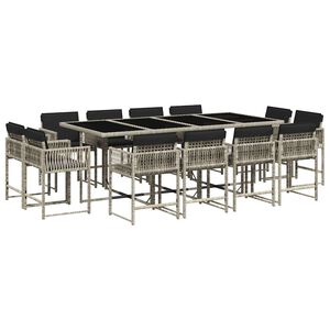 vidaXL Set da Pranzo da Giardino 13pz con Cuscini Grigio in Polyrattan
