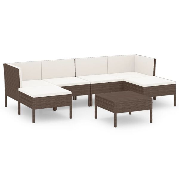 vidaXL Set Divani da Giardino 7 pz con Cuscini in Polyrattan Marrone