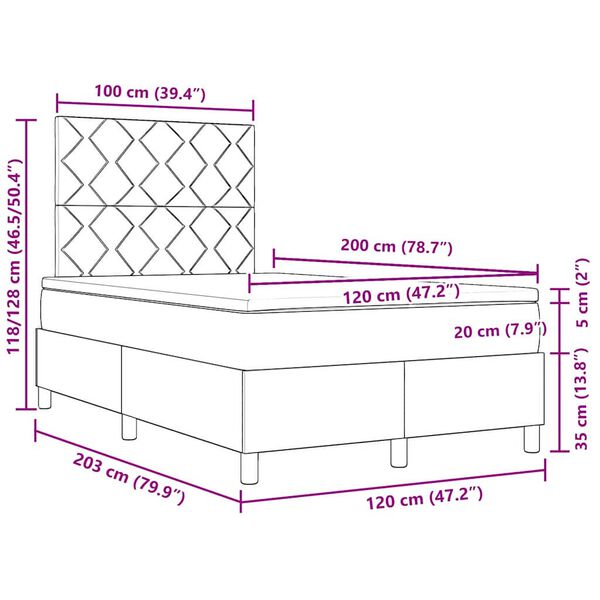 vidaXL Letto a molle con materasso Marrone Scuro 120 x 200 cm Tessuto