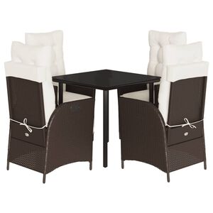 vidaXL Set da Pranzo da Giardino 5pz con Cuscini in Polyrattan Marrone