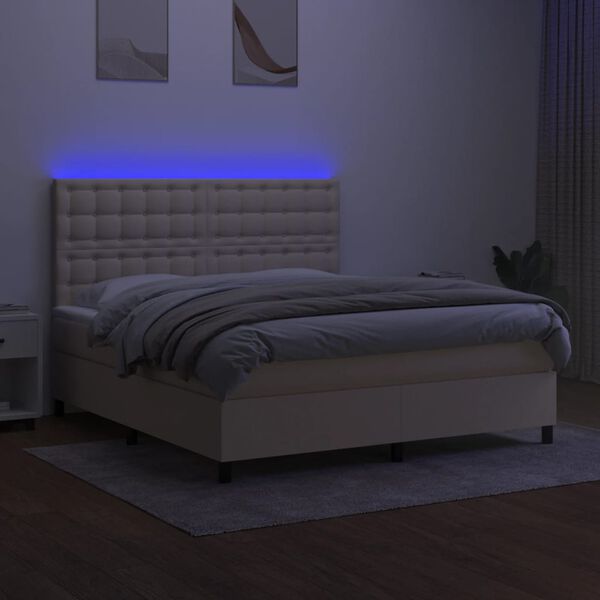 vidaXL Letto a Molle con Materasso e LED Crema 160x200 cm in Tessuto