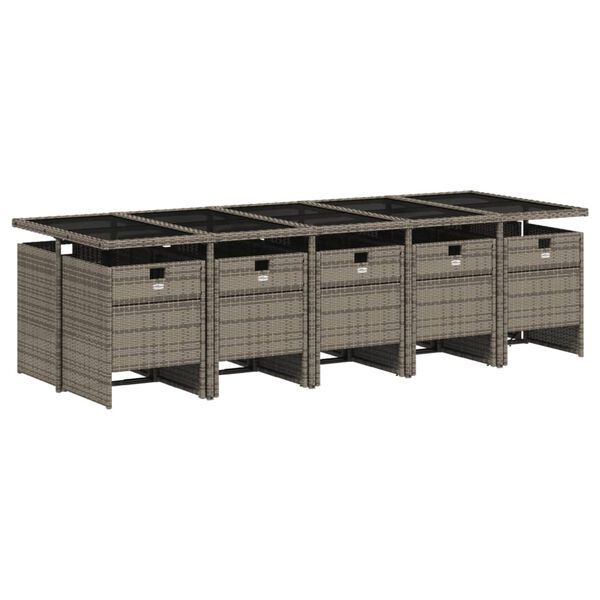 vidaXL Set da Pranzo da Giardino 11pz con Cuscini in Polyrattan Grigio