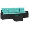 vidaXL Set Divano da Giardino 5 pcs Nero e Turchese polyrattan