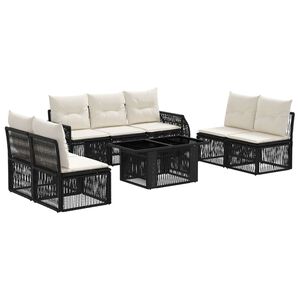 vidaXL Set Divano da Giardino 8 pz Nero e Bianco Crema polyrattan
