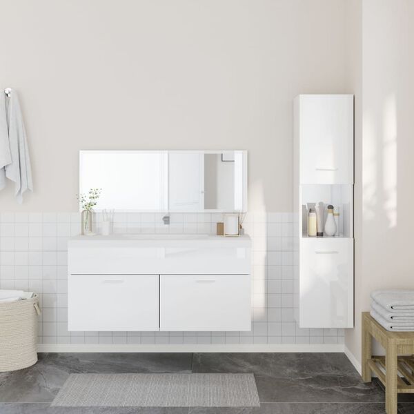 vidaXL Set Mobili da Bagno 3 pz Bianco Lucido in Legno Multistrato