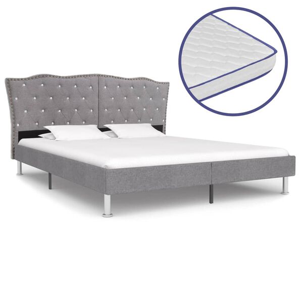 vidaXL Letto con Materasso Memory Foam Tessuto Grigio Chiaro 160x200cm