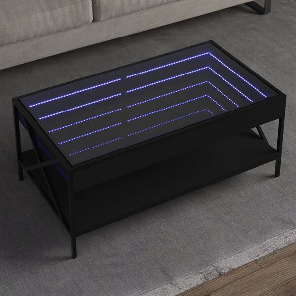 vidaXL Tavolino da Salotto con LED Infinity Nero 90x50x38 cm