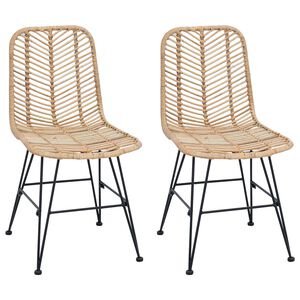 vidaXL Sedia da pranzo 2 pcs Naturale 44 x 47 x 85 cm Rattan e Ferro