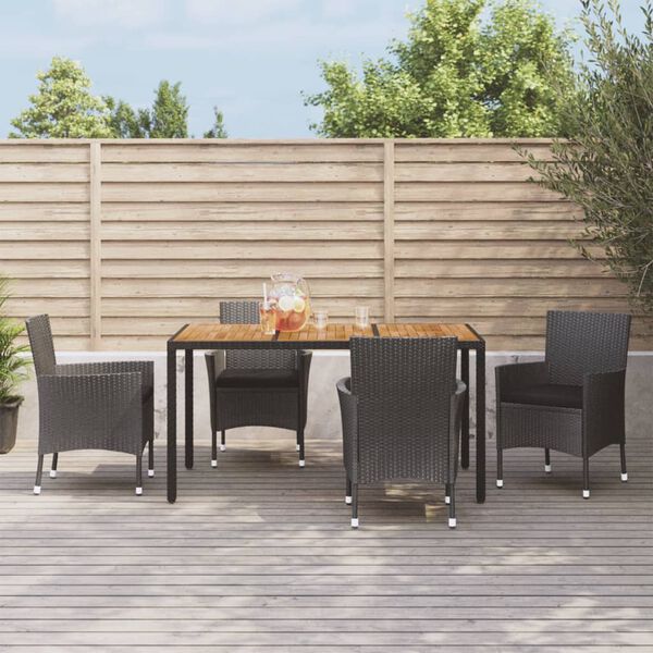 vidaXL Set da Pranzo da Giardino 5 pz Nero con Cuscini in Polyrattan