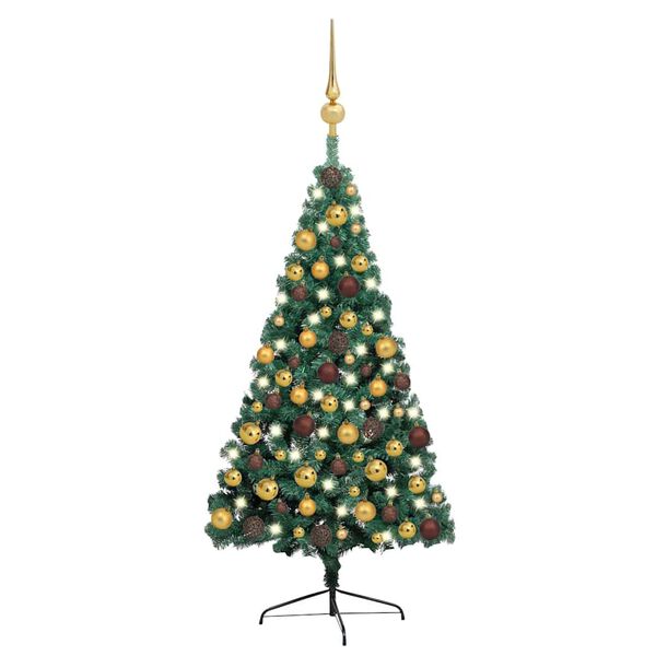 vidaXL Albero di Natale a Met&agrave; Preilluminato con Palline Verde 150 cm