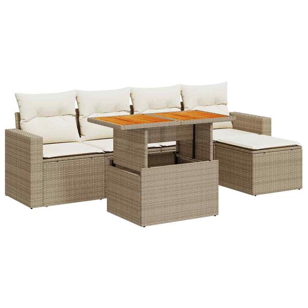 vidaXL Set Divano da Giardino 6 pz con Cuscini Beige in Polyrattan