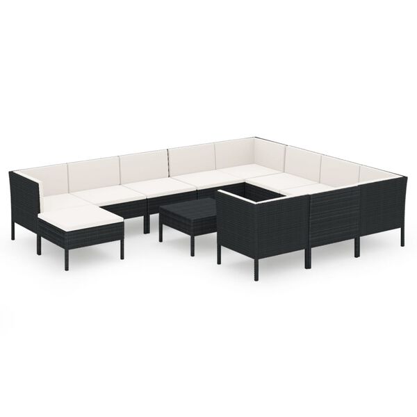 vidaXL Set Divani da Giardino 12 pz con Cuscini in Polyrattan Nero