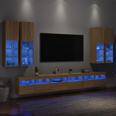 vidaXL Set Mobili TV a Muro 7 pz con Luci LED Rovere Sonoma