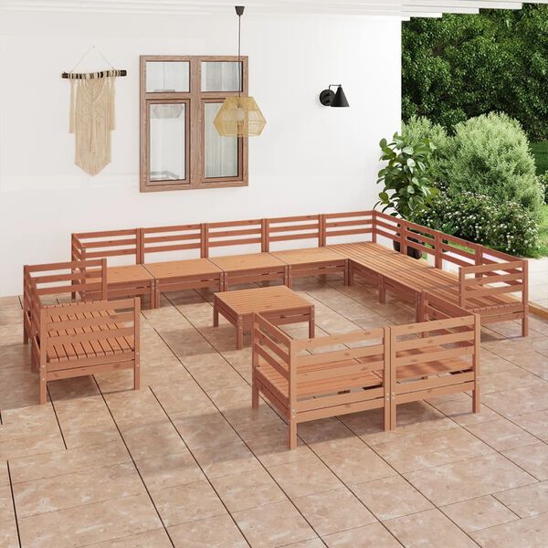 vidaXL Set Salotto da Giardino 13 pz in Legno Massello di Pino Ambra