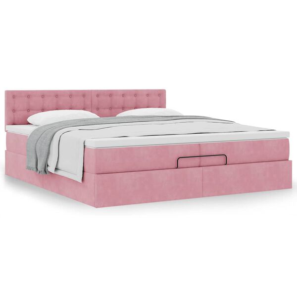 vidaXL Struttura Letto Pouf con Materasso Rosa 200x200 cm Velluto