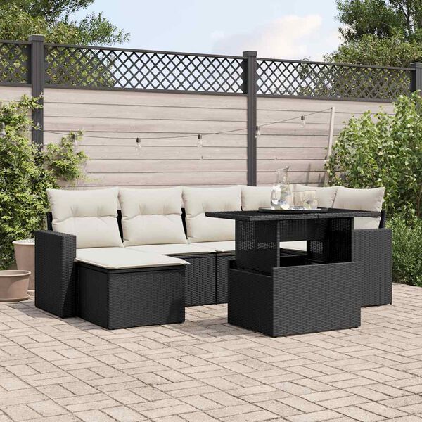 vidaXL Set Divani da Giardino con Cuscini 7pz Nero Polyrattan
