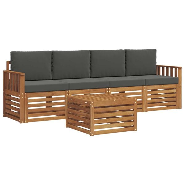 vidaXL Set divani Naturale e Antracite Legno di Acacia Massello