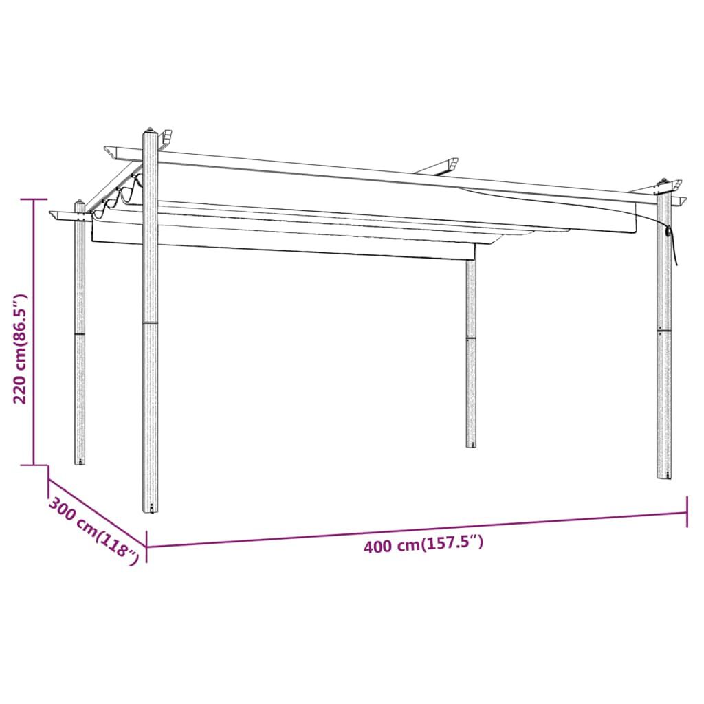 Pergola Con Tetto Retrattile 3x6m - Gazebo Grigio Antracite Per Esterni - Foto 7