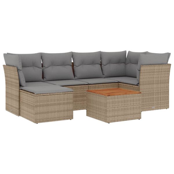 vidaXL Set Divani da Giardino 7 pz con Cuscini Beige in Polyrattan