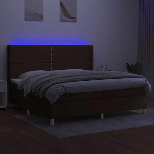 vidaXL Letto a Molle Materasso e LED MarroneScuro 200x200cm in Tessuto