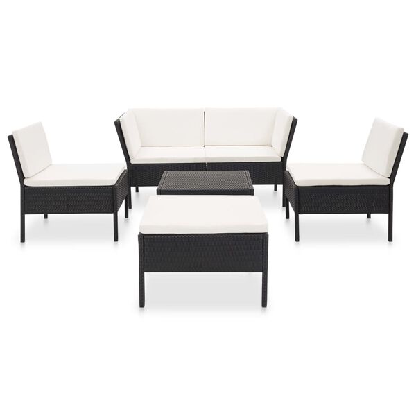 vidaXL Set Divani da Giardino 6 pz con Cuscini in Polyrattan Nero