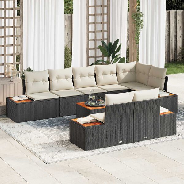 vidaXL Set Divano da Giardino 8 pcs Nero e Crema Polyrattan