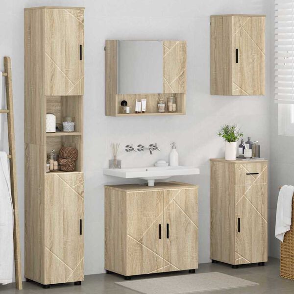 vidaXL Set di mobili per il bagno con cassetto 5 pcs Rovere Sonoma