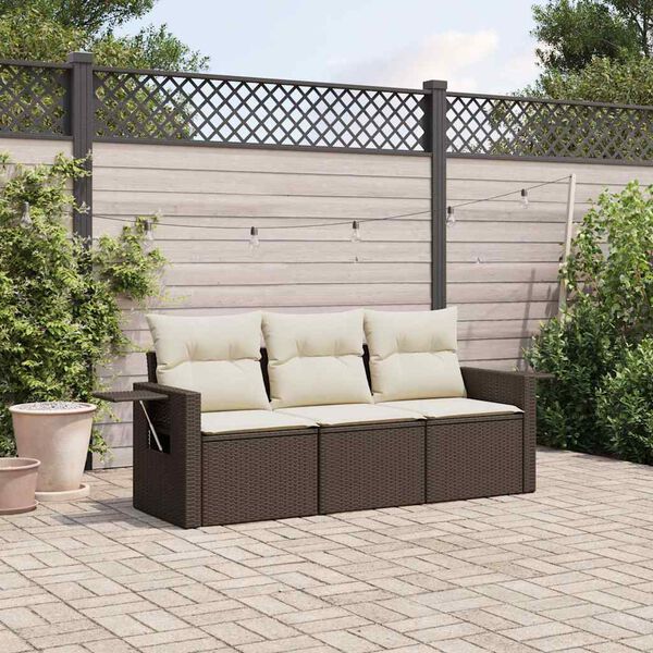 vidaXL Set Divano da Giardino 3 pz con Cuscini Marrone in Polyrattan