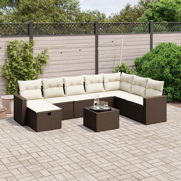 vidaXL Set Divani da Giardino 9pz con Cuscini Marrone in Polyrattan