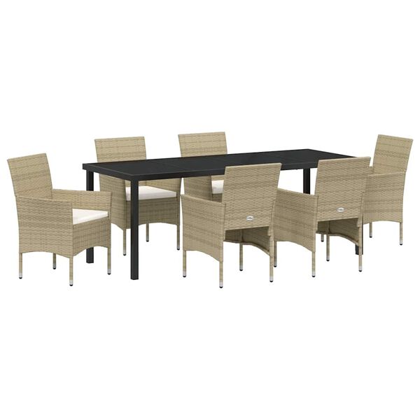 vidaXL Set da Pranzo per Giardino con cuscino 7 pcs Beige polyrattan