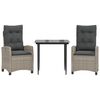 vidaXL Set Pranzo da Giardino 3pz con Cuscini Grigio Chiaro Polyrattan